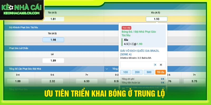 Dấu hiệu bắt kèo xỉu góc khi hai đội ưu tiên triển khai bóng ở trung lộ